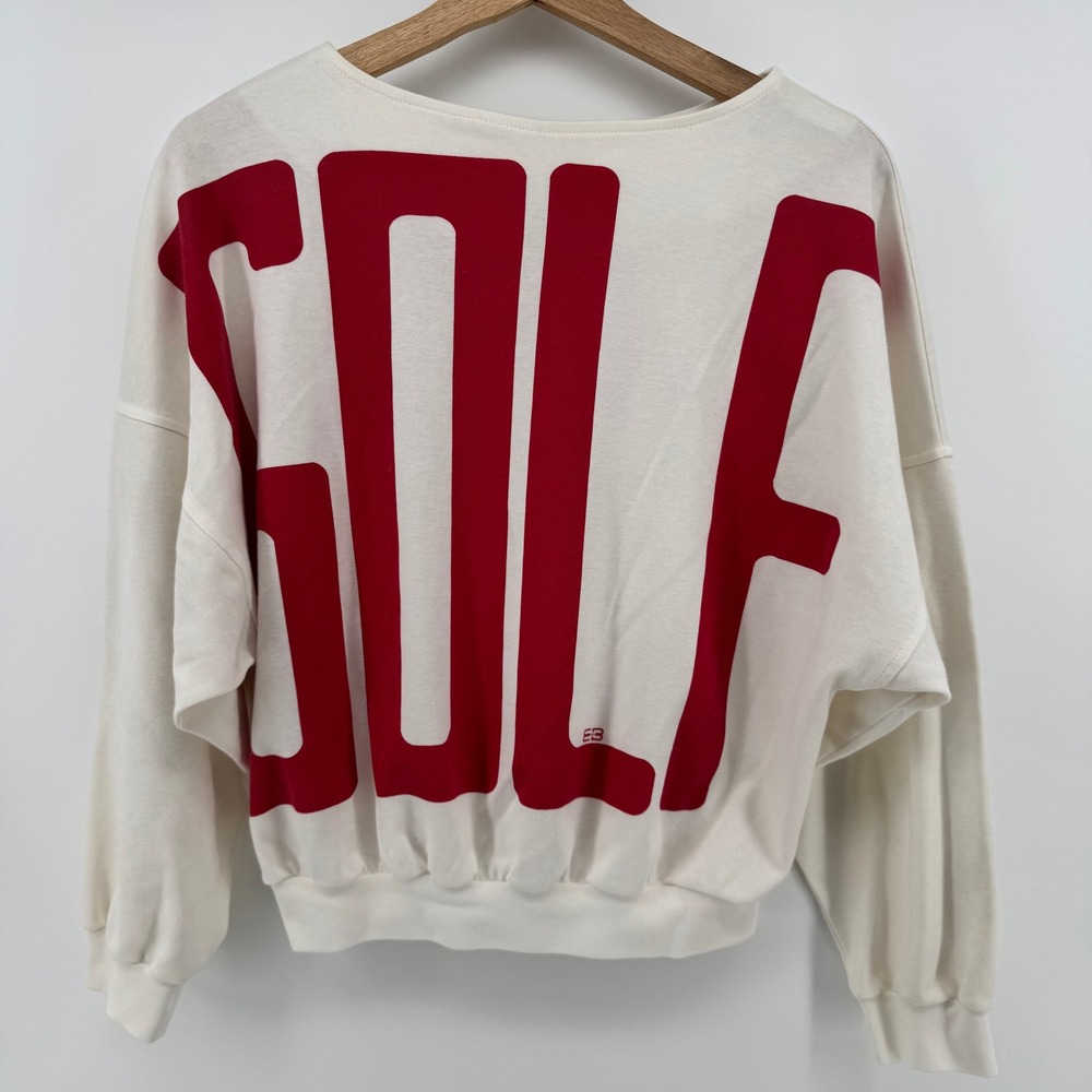 Elaine Benedict Vintage Golf Sweatshirt Small Cream Red Graphic Boat Neck USA